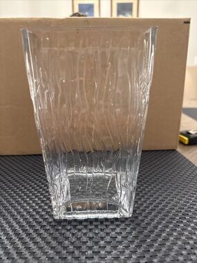 Vintage Modernist Iced Glass Crystal Vase Abstract Danish Scandinavian